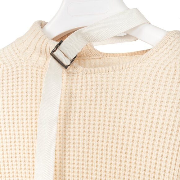 Sacai AW/16 Cream Wool Waffle-Knit Tie-Neck Sweater - Picture 4 of 8